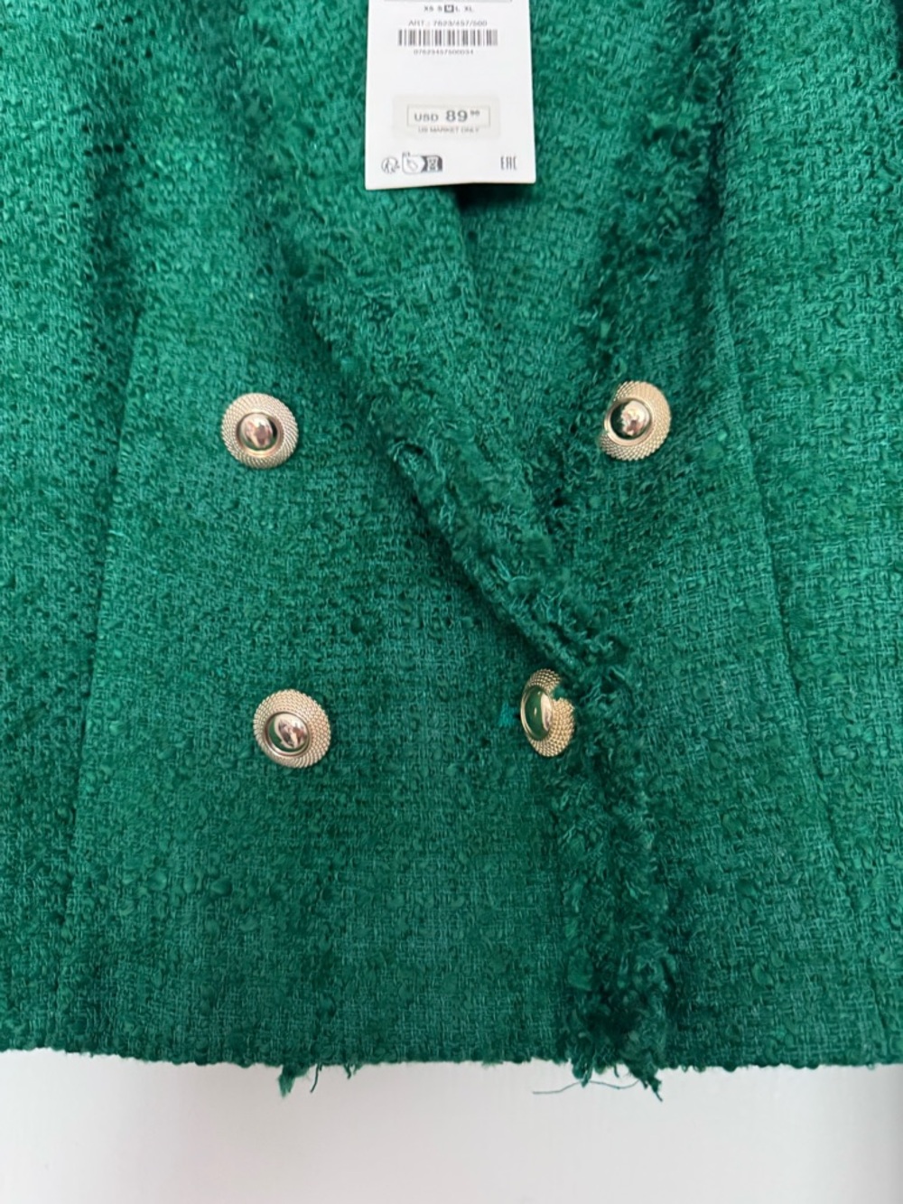 Zara Emerald Green Tweed Double-Breasted Cropped Blazer - Picture 4 of 4
